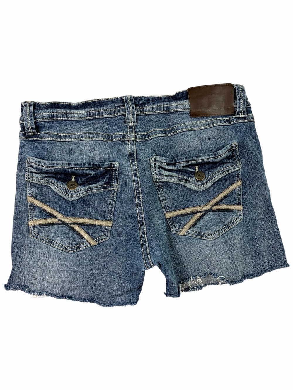 TK Axel Slim Boot Distressed Cutoff Denim Jean Shorts Medium Wash Raw Hem 32